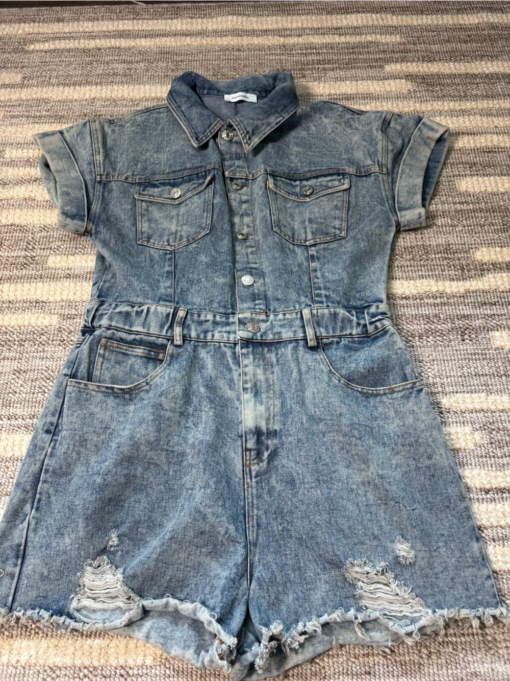 Women’s Distressed Blue Denim Jeans Jumpsuit